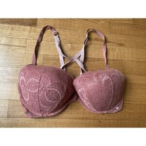 38DD E85 Victoria’s Secret Lace Push-Up Bra Mauve Underwire Romantic Plus Size